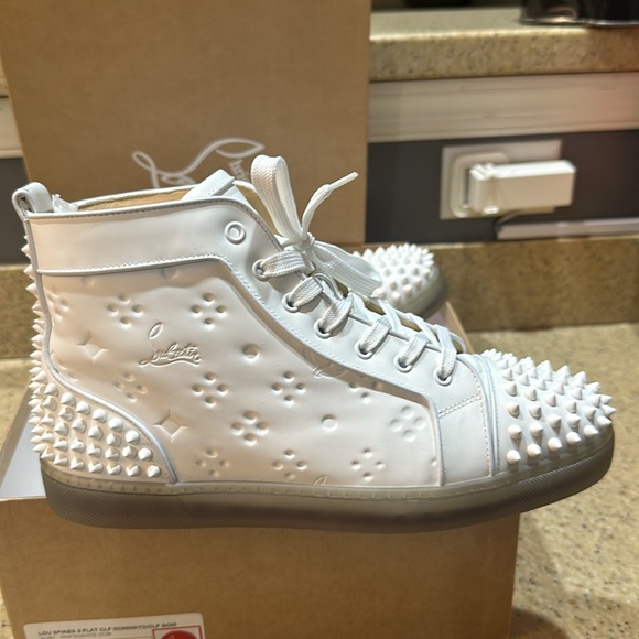 Christian Louboutin Lou Spikes 2 FLAT CLF GOMMA TO/CLF GOM - Size US 10 - Picture 4 of 6